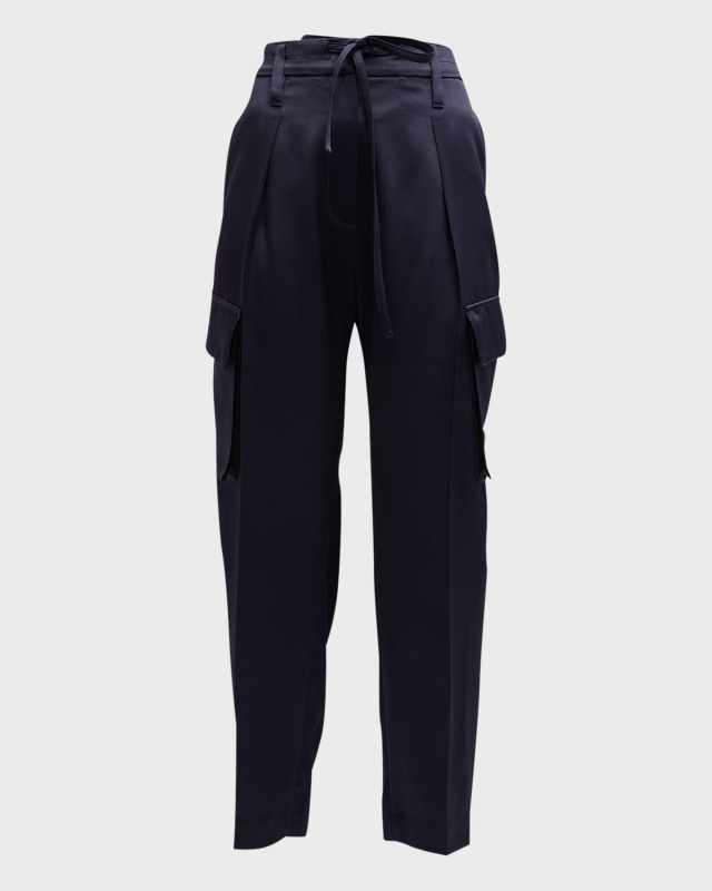 Straight-Leg Ankle Satin Cargo Pants